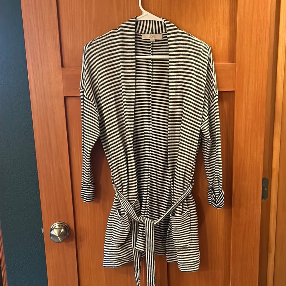 LOFT Black and White Striped Cardigan
